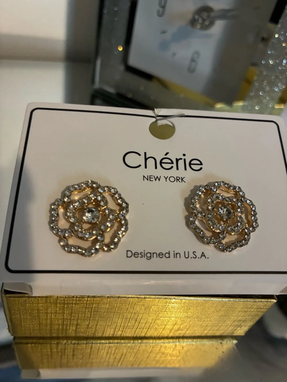 Chérie New York Rose Crystal Stud Earrings - Gold